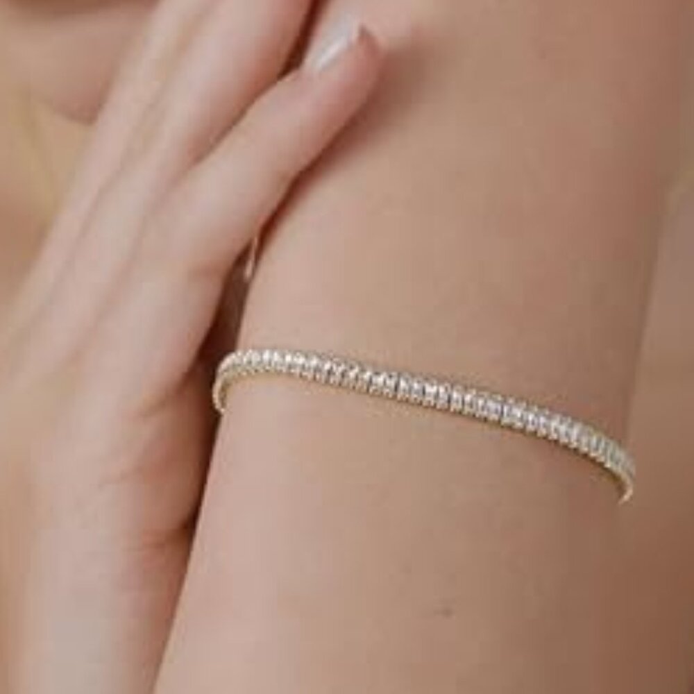 Neiman Marcus 14K Gold Plated 4mm Cubic Zirconia Tennis Bracelet - Picture 4 of 4